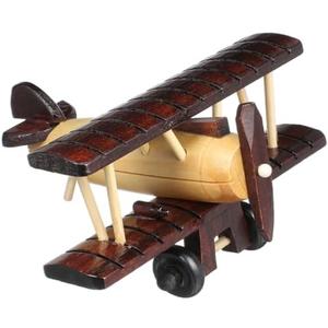 MAGICLULU Wooden Vintage Airplane Small Biplane Airplane Model Retro Wood Aircraft Plane Figurines for Desktop Ornament 5.89 x 5.5 x 2.95Inch B