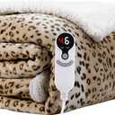 Electric Heated Blanket Twin Size 62"x84" - Microplush & Sherpa Fabric Dual-Sided, 9 Heat Settings & 10 Hours Auto Off, Cozy Warming Throw for Office or Bed, Machine Washable, Beige Leopard Print