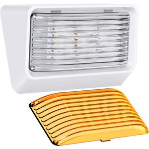 RV Exterior Porch Utility Light - 12v 280 Lumen Lighting Fixture. Replacement Lighting for RVs, Trailers, Campers, 5th Wheels. White Base, Clear and Amber Lens Included (White, 1-Pack)