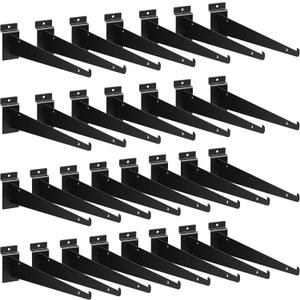 Oudain 12" Slatwall Shelf Bracket with Lip Heavy Duty Slat Wall Brackets Bulk Floating Metal Slatwall Accessories for Shelving Display Garage Kitchen Mounting Supplies(Black,30 Pcs)