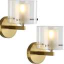 Bathroom Wall Sconces, with Double Clear Glass Shades, Gold Wall Lights for Bedroom, Hardwired Modern Vanity Lights for Living Rooms, and hallways. E12 Socket (Gold, 2 Pieces)