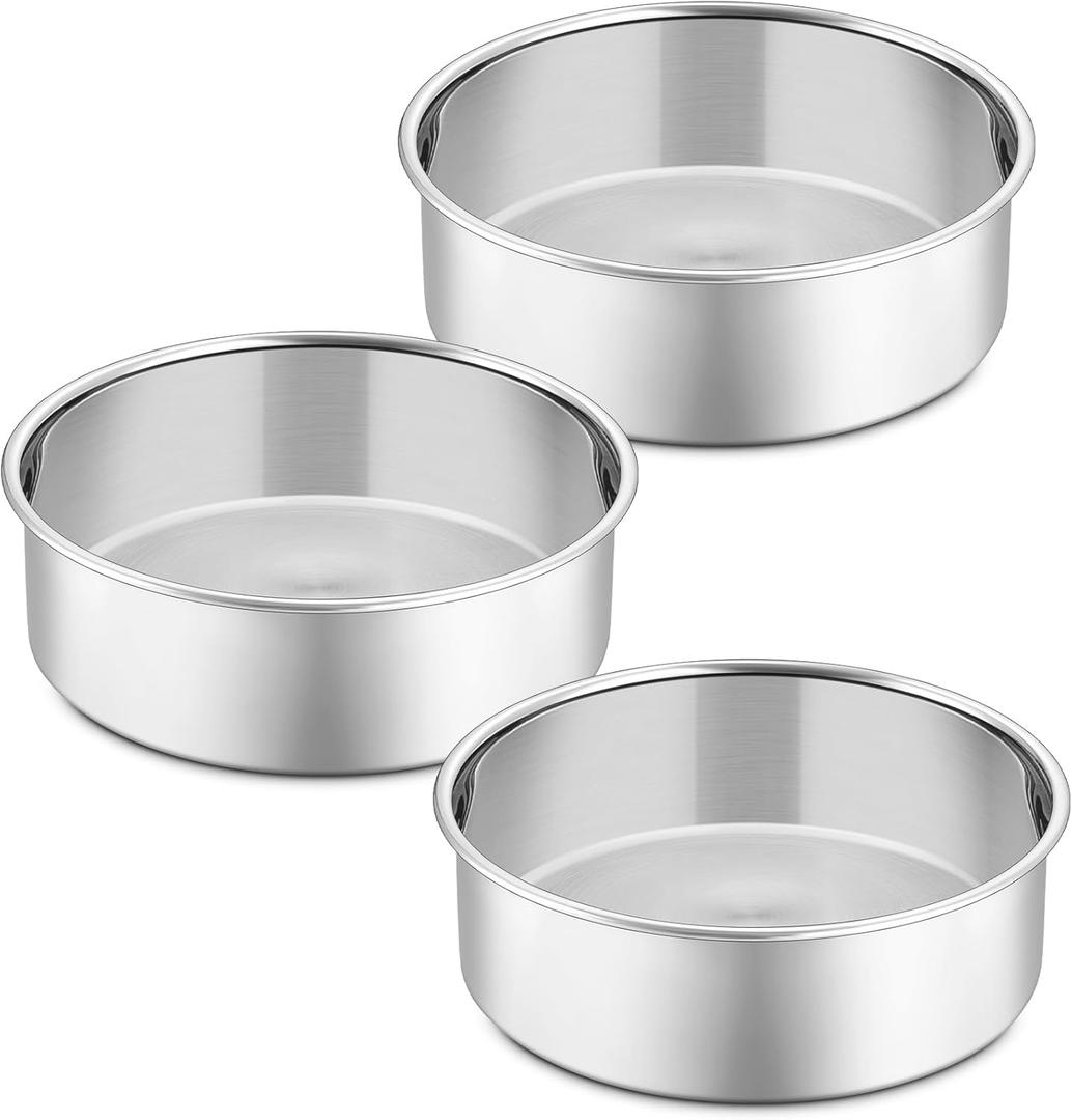 P&P CHEF 5 Inch Round Cake Pan Set of 3, Stainless Steel Round Baking Layer Pans Bakeware for Layer Birthday Cake, Fit Oven/Pots/Pressure Cooker, Leakproof & Dishwasher Safe, Silver