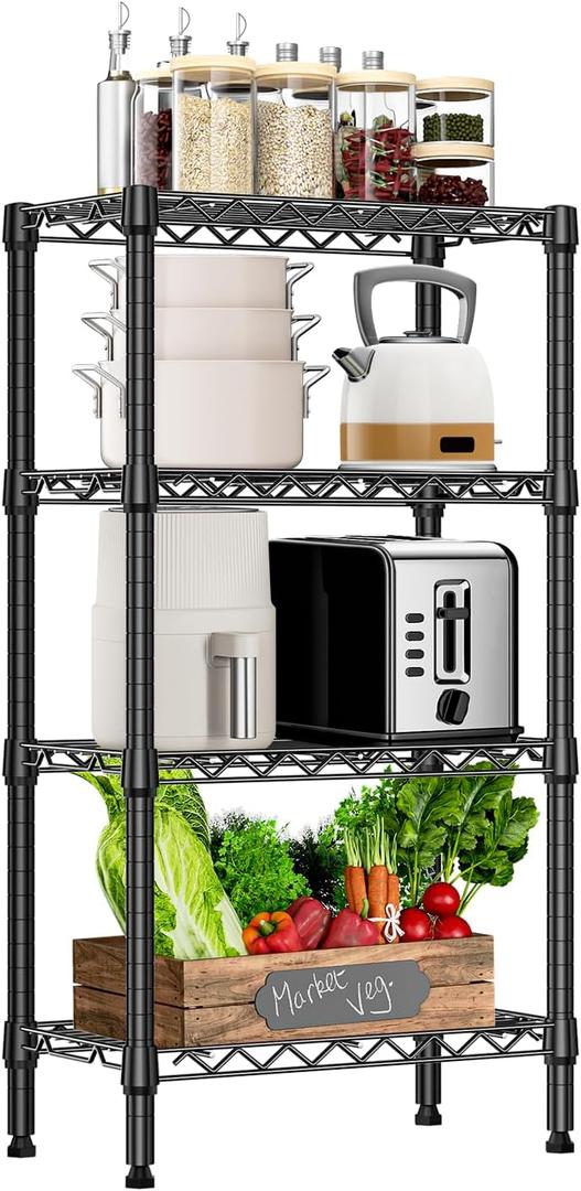 M MZG 1000 lbs 4 Tier Shelf Metal Storage Shelves Wire Rack Closet Organizers with PP Board for Garage Kitchen Bathroom Laundry Black 11.8" D x 21.7" W x 39.5" H