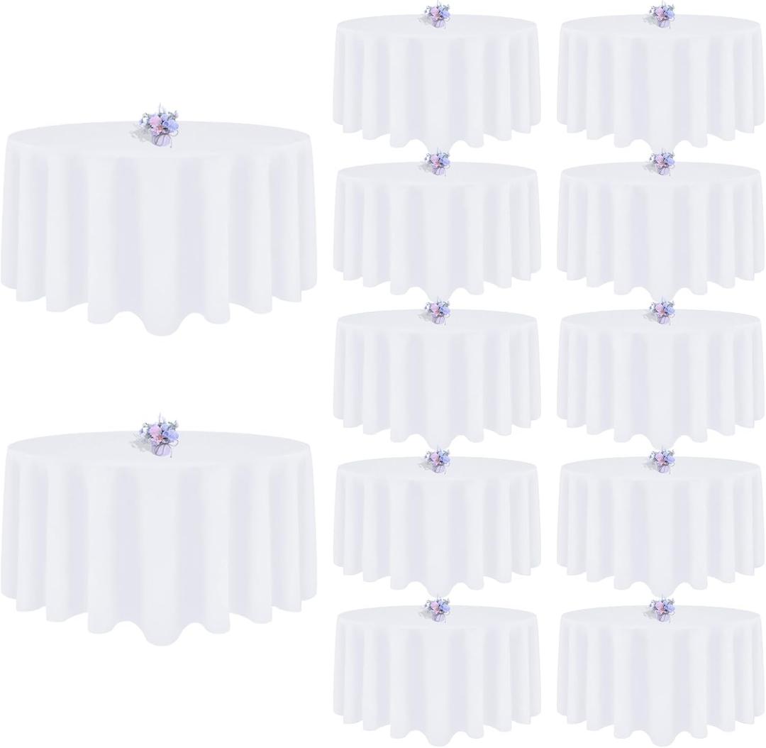12 Pack White Round Tablecloth 120 Inch Round Table Cloth, Wrinkle Resistant and Washable Tablecloth Polyester Fabric Table Cloth Round Cover for Dining Wedding Banquet Party