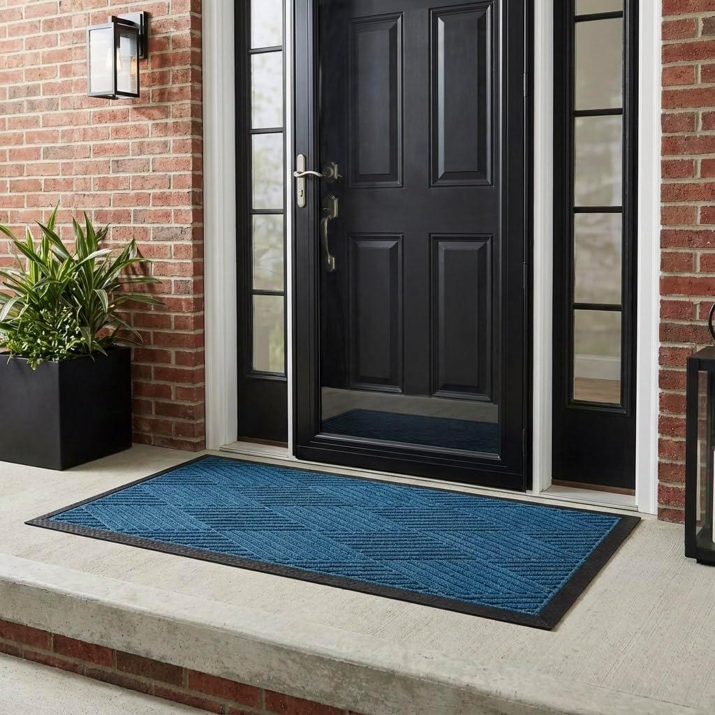 Ecomills Deluxe Diamond Entrance Door Mat, XX-Large Heavy Duty Absorbent Rubber Rug, Blue, 4 X 6 feet