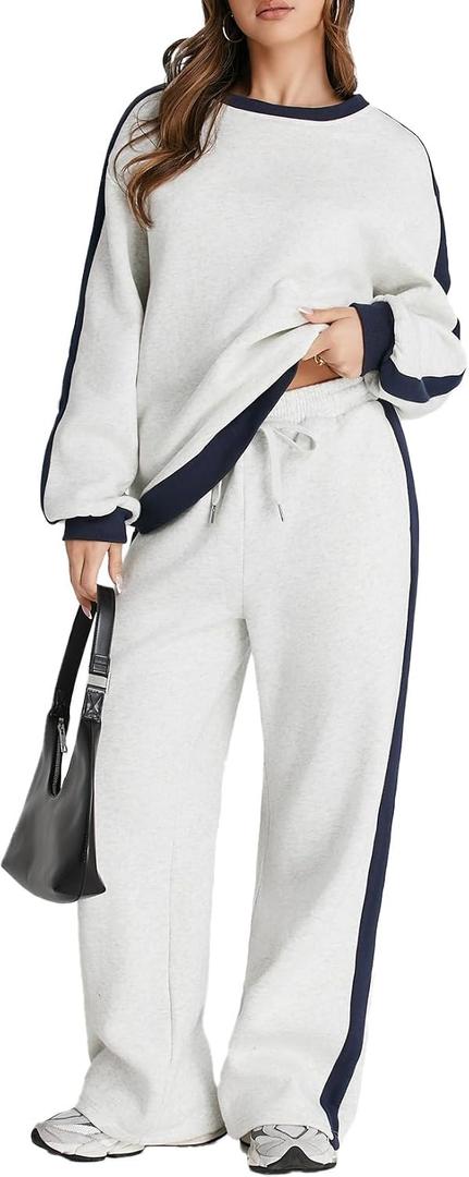 Herseas Womens Sweatsuits 2 Piece Outfits Fleece Lounge Sets Sweatshirts (Gray), Medium