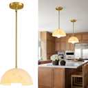 Modern Pendant Light Fixtures: 10 Inch Resin Shade Mid Century Chandelier - Adjustable Gold Pendant Lighting for Kitchen Island Living Room Hallway (Single)