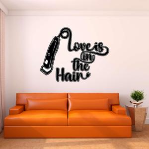 Wall Decal Love is in The Hair Cute Girly Wall Sticker Cute Vintage Electric Hair Trimmer Removable - Size: 30 in(W) x 24 in(H) (Black)