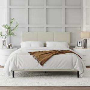 Queen Bed Frame, Queen Size Platform Bed Frame with Upholstered Headboard, Sturdy Wood Slats, No Box Spring Required, Silent, Easy Assembly, Beige