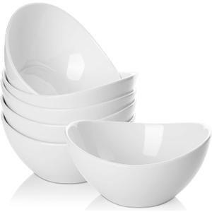 19 Ounces Ceramic Serving Bowls, Sturdy Porcelain White Oval Salad Bowls, Stackable Food Server Fruit Display Dishes for Party Dinner, Microwave and Dishwasher Safe, Set of 6 (6.5 inch)