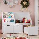 40" Kids Reading Nook with Bench, Toy Storage Organizer and Bookshelf with Seat Cushion, Kids Bookshelf with 3 Movable Drawers, Toy Storage Box on Wheels, Ideal for Nursery, Playroom, Bedroom, White, Medium