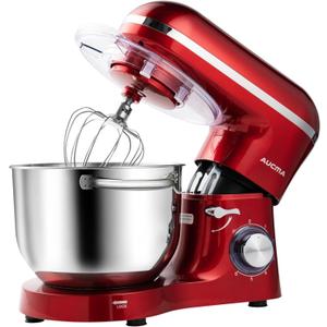 Aucma Stand Mixer,6.5-QT 660W 6-Speed Tilt-Head Food Mixer, Kitchen Electric Mixer with Dough Hook, Wire Whip & Beater (Red, 6.5QT)