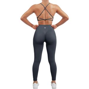 SUUKSESS Women Seamless 2 piece Workout Sets Strappy Padded Sports Bra Booty High Waisted Leggings Outfits (Blue,L)