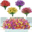 Lifewit Artificial Flowers for Outdoor Indoor, 24 Bundles Plastic Fake Flowers Daisy with Eucalyptus Leaves for Home Garden Decor, Porch, Window Box(Mix for Fuchsia Purple Yellow Red)