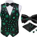 DiBanGu Mens Christmas Vest and Bow Tie Set Festival Christmas Snowflake Suit Vest for XmasNew Year Party Formal (Black Green Christmas Tree Snowflake)