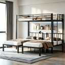 Mixcous Heavy Duty Triple Bunk Bed, Twin Over Twin Over Twin with Guardrails and Ladder, Metal Bunk Bed for 3, 3 Bed Teens and Adults, No Box Spring Needed, Black