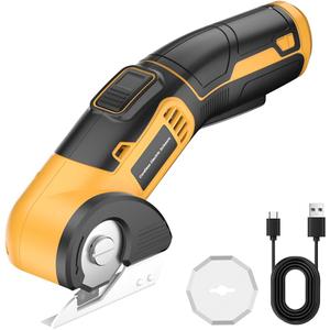 Cordless Electric Scissors, 4V Rechargeable Cardboard Cutter Heavy Duty Fabric Scissor with Safety Lock & 1 Spare Blade, Power Rotary Box Cutters for Carpet Leather Plastic Cutting, Crafting, Sewing