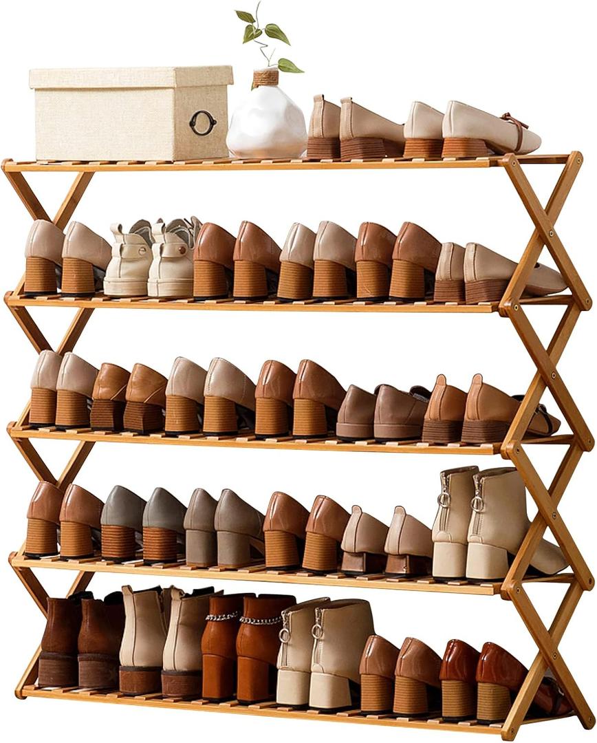 Choclaif Free Standing Shoe Racks for Closet, Shoe Shelf Bamboo Shoe Rack for Bedroom, Entryway Hallway Closet Living Room Organizer5 Tier (Natural)