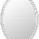 24" x 32" Wall Mount Wood Beaded Frame Oval Mirror, White Real Glass Modern Farmhouse Decorative Mirror for Bathroom Vanity, Entryway, Bedroom