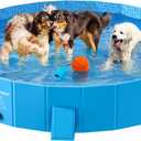 Peteast Foldable Dog Kiddie Pool with Stable Side Support, Hard Plastic Shell Portable Dog Pool, Collapsible Swimming Pools for Pet and Kids, 87 in