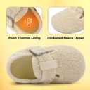 L-RUN Toddler Slippers Wide Cozy Boys Girls House Slippers Non-slip Kids Soft Plush Indoor House Shoes for Winter Warm (Beige)