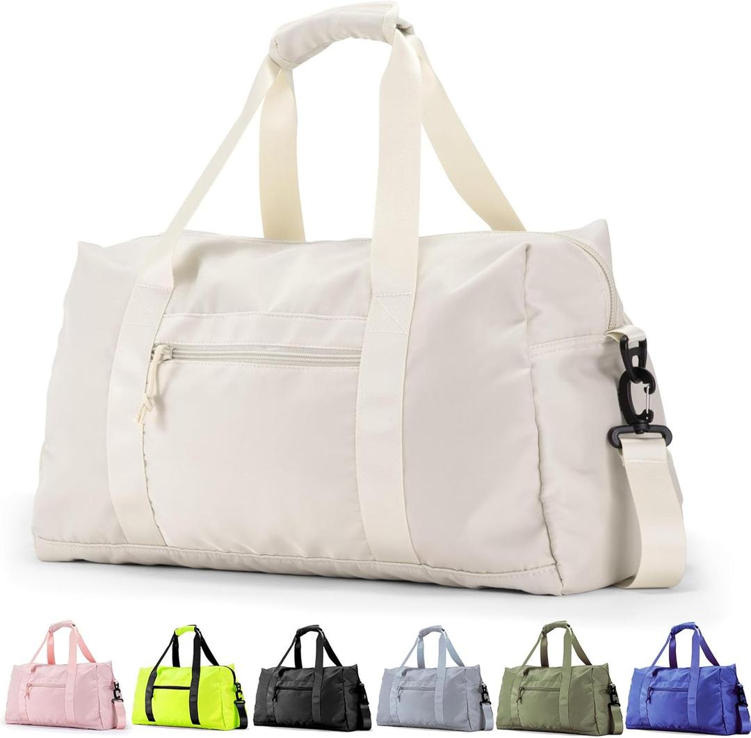 Travel Duffle Bag,Sport Gym Bag for Men And Women with Wet Pocket,Weekender Bag Carry On Tote Bags for Airplane (White)