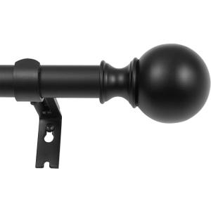 Black Curtain Rod for Window 72 to 144", Single Drapery Rod Matte Black Window Treatment, Adjustable 1" Diameter Thicken, Decorative With Classic Round Finial