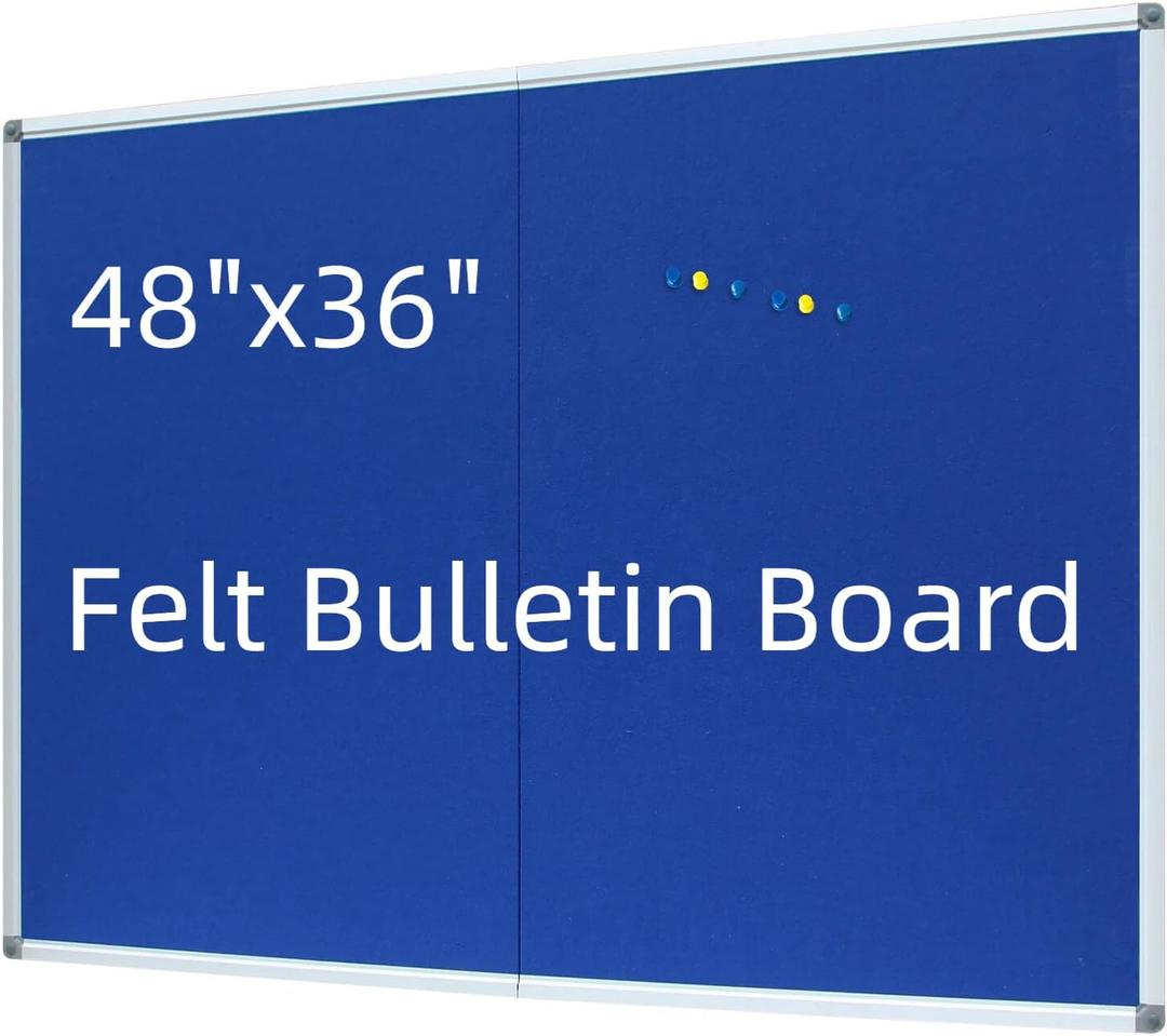 DEVELOP 48x36 Inch Large Blue Felt Bulletin Board, Wall Mounted Pin Memo Notice Cork Board with Silver Aluminium Frame for Office, Home, and Classroom, Includes 10 Push Pins