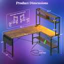 Aheaplus L Shaped Desk Gaming Desk, 59" L Shaped Computer Desk with LED Light & Power Outlet, Reversible Home Office Desk Gamer Desk with Shelves & Storage Bag & Hooks, Corner PC Desk, Rustic Brown