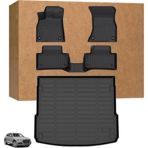 Floor Mats & Cargo Mat for Audi Q5 & SQ5 2018 2019 2020 2021 2022 2023 2024 2025, Waterproof Anti-Slip, TPE Q5 Floor Mats 1st & 2nd Row Summer Winter Non-Slip Cargo Liner