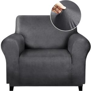 molasofa Chair Covers - Couch Cover for Leather Couch, Soft and Washable Chair Covers with Leather-Like Quality. Non-Pilling, Non-Slip 1-Piece Couch Cover for Dogs, Cats, and Kids, (01 Dark Gray)