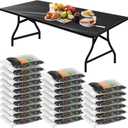 Boao 24 Pcs Summer Plastic Table Cloth Rectangle Picnic Table Covers Elastic Fitted Tablecloth, Disposable Waterproof for Camping, Indoor, Outdoor(8 Ft, 96 x 30 Inch,Black)