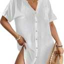 Bsubseach Swimsuit Coverup for Women Bathing Suit Cover Up Button Down Shirt Beach Dress Vacation Outfits (Large, White)