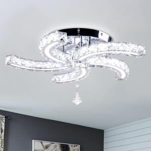 FRIXCHUR 19.7" Modern Crystal Chandelier Led Ceiling Light 5 Arms Acrylic Light Fixture Flush Mount Chandelier for Dining Room Bedroom Kitchen,Cool White
