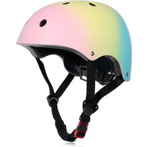 Kids Bike Helmet, Adjustable and Multi-Sport, from Toddler to Youth, 3 Sizes (Large: 22.4" - 24.0", Pink Yellow Blue)