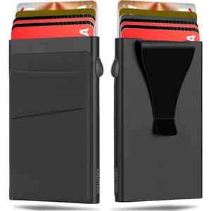 Slim Wallet for Men, Pop Up Card Holder Wallet RFID Blocking, Minimalist Metal Bussiness Credit Card Wallet with Money Clip & Pockets, Aluminum Thin Front Pocket Wallet (Black)