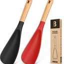 Cooking Spoon for Nonstick Cookwares, Great for Cooking and Serving Sturdy BPA-Free Matte Silicone, Wood Handle Spoon for Mixing, Scoop, and Scrape (Black & Red, 11.4 inch)