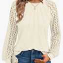 Womens Long Sleeve Shirts Pleated Lace Tops Fall Fashion Outfits Business Casual Blouses Size M