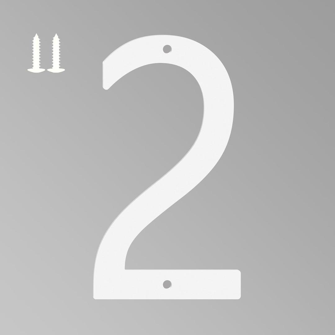6 Inch White House Numbers for Outside, Metal Letters for Outdoor Signs, Anti-rust Aluminium House Address Letters for Front Door, Office, and Garden Decoration (Number 2)