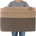 JMvicyroam Woven Blanket Basket,65L Large Storage Bin for Blankets Toys Clothes,Decorative Rope Basket for Living Room Bedroom with Handles, Jute&Black