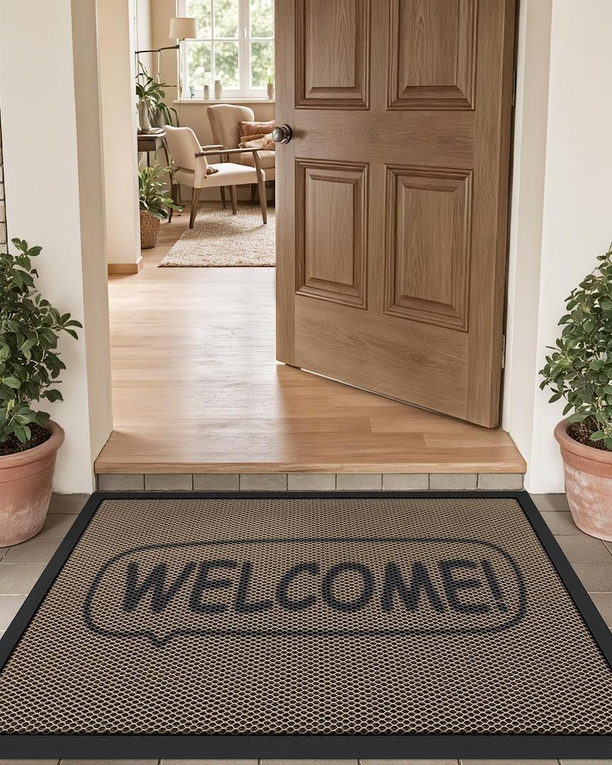 LUMI Outside Welcome Door Mat 17x30, Non Slip Durable Rubber Entrance Doormat, Low Profile Easy Clean Mats for Front Back Door Entryway Porch Garage, Welcome