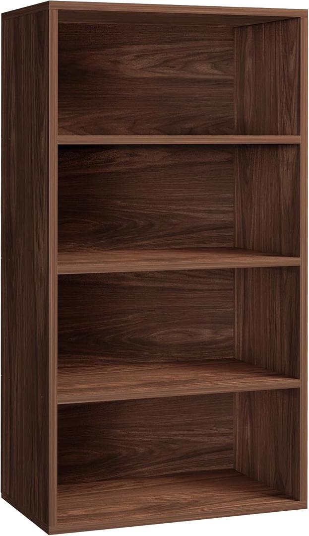 Basic Open Shelf Bookcase 4-Tier Extra Deep Wooden Bookshelf, Storage Shelves with 11-Inch Depth, Black Walnut