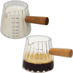 2-Pack Espresso Cups 6OZ, Espresso Accessories, Expresso Shots Cup, Espresso Shot Glass with V-Shaped Mouth, Ribbed Milk Frothing Pitcher, Glass Measuring Cup