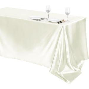 TURSTIN 1 Pack Ivory Satin Tablecloth 102 x 58 Inch Overlay Satin Table Cover Rectangle Bright Silk Tablecloth Smooth Fabric Table Decoration for Wedding Banquet Party Events