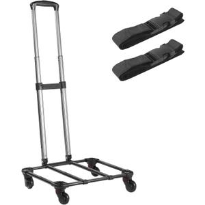 Rolling Carrier Cart with Telescopic Handle, Foldable Luggage Cart for Travel Bag, Universal Detachable Trolley with 360° Wheels & Adjustable Straps for Small Carriers Bag