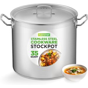 Nutrichef Stainless Steel Cookware Stockpot, 35 Quart Heavy Duty Induction Soup Pot With Stainless Steel Lid And Strong Riveted Handles, Even Heat Distribution, Compatible With Most Cooktops