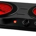 OVENTE Countertop Infrared Double Burner, 1700W Electric Hot Plate and Portable Stove with 7.75" and 6.75" Ceramic Glass Cooktop, 5 Level Temperature Setting and Easy to Clean Base, Black BGI102B