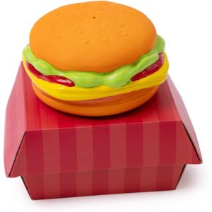 Dog Toy - Hamburger Themed Design, Extremely Durable, Squeaky, Perfect Chew and Fetch Toy, Unique Burger Packaging