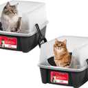 IRIS USA Cat Litter Box Large Open Top with High Sided Walls Tall Scatter Shield Scoop Included Easy Clean Plastic Pan Stain Resistant for Cats Kittens Indoor Multi-Cat Households 2-Pack Black