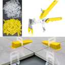 Tile Leveling System Kit, 600pcs Tile Leveler Spacers Clips+150pcs Reusable Wedges+1pc Tile Pliers for Wall/Floor Tile Adjustment, Leveling Tile System for Ceramic Tile(Yellow, 1/16-1.5mm)